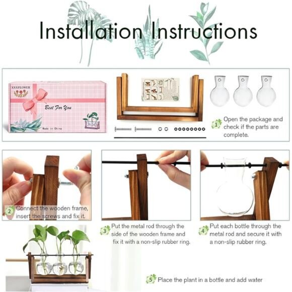 Plant Vase 3 Bulb with Wooden Stand Home Garden Office Decoration Decor - Picture 6 of 12